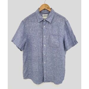 Thom Aaron Button Up  Shirt Men Size L European Flax Shirt Mens 100% Linen Blue